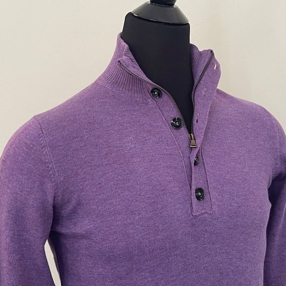 New Hugo Boss Sweater Half Zip Buttons Purple Wool Pullover Sweater - Picture 9 of 10